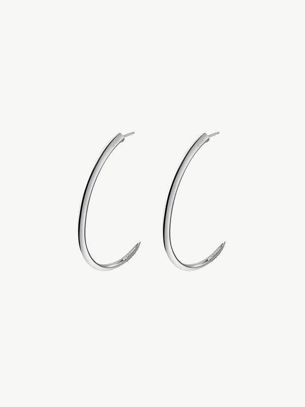 Asasara Hoop Earrings With Pavé White Diamond Tips In 18K White Gold