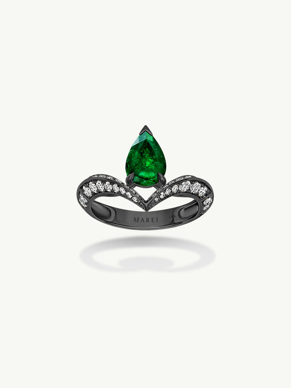 Dorian Floating Teardrop-Shaped Emerald Engagement Ring In 18K Blackened Gold