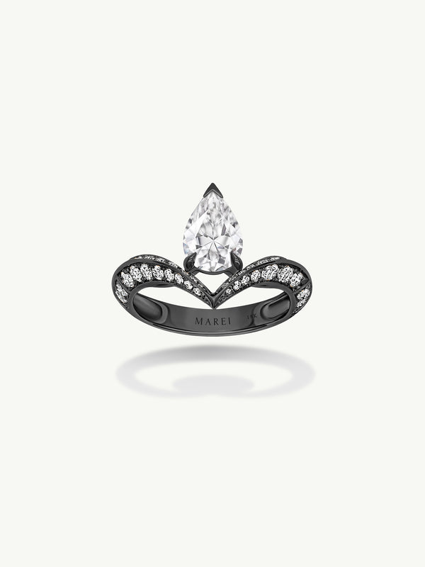 Dorian Floating Teardrop-Shaped Brilliant White Diamond Engagement Ring In 18K Blackened Gold
