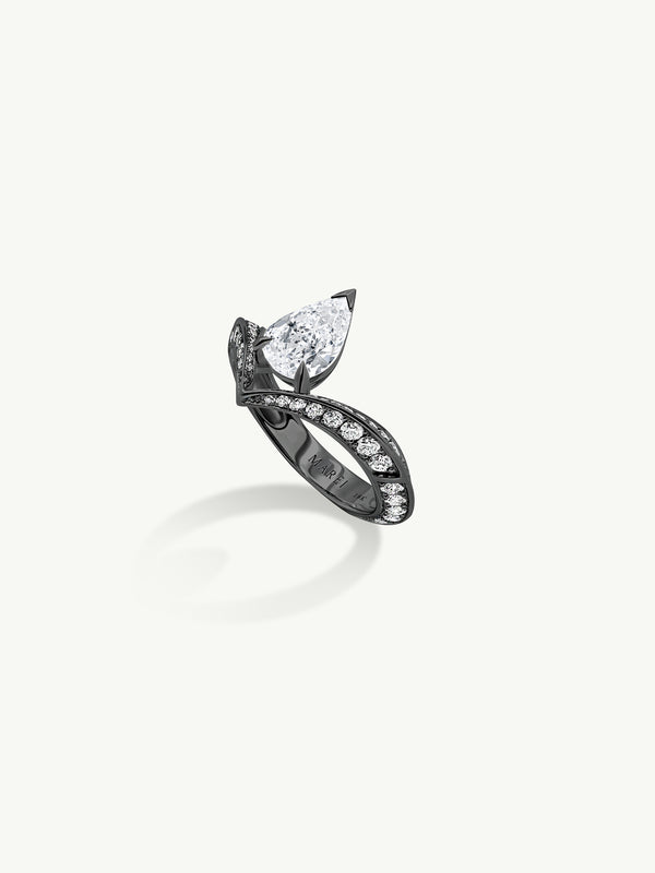 Dorian Floating Teardrop-Shaped Brilliant White Diamond Engagement Ring In 18K Blackened Gold