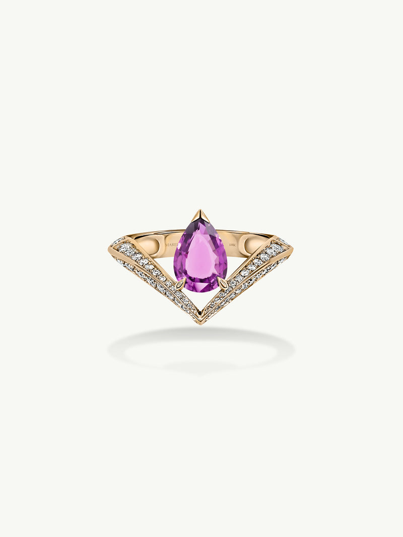 Dorian Floating Teardrop-Shaped Vivid Pink Sapphire Engagement Ring In 18K Yellow Gold