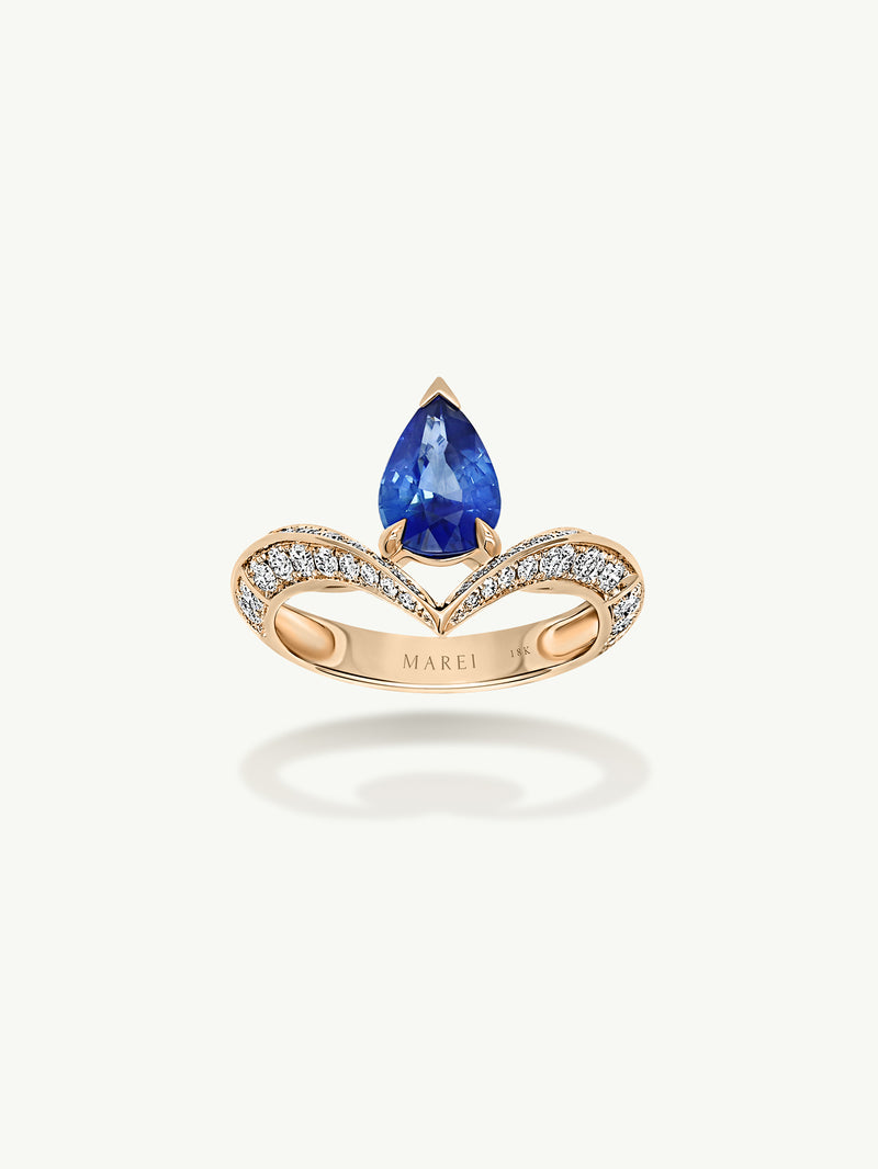 Dorian Floating Teardrop-Shaped Cornflower Ceylon Blue Sapphire Engagement Ring In 18K Yellow Gold