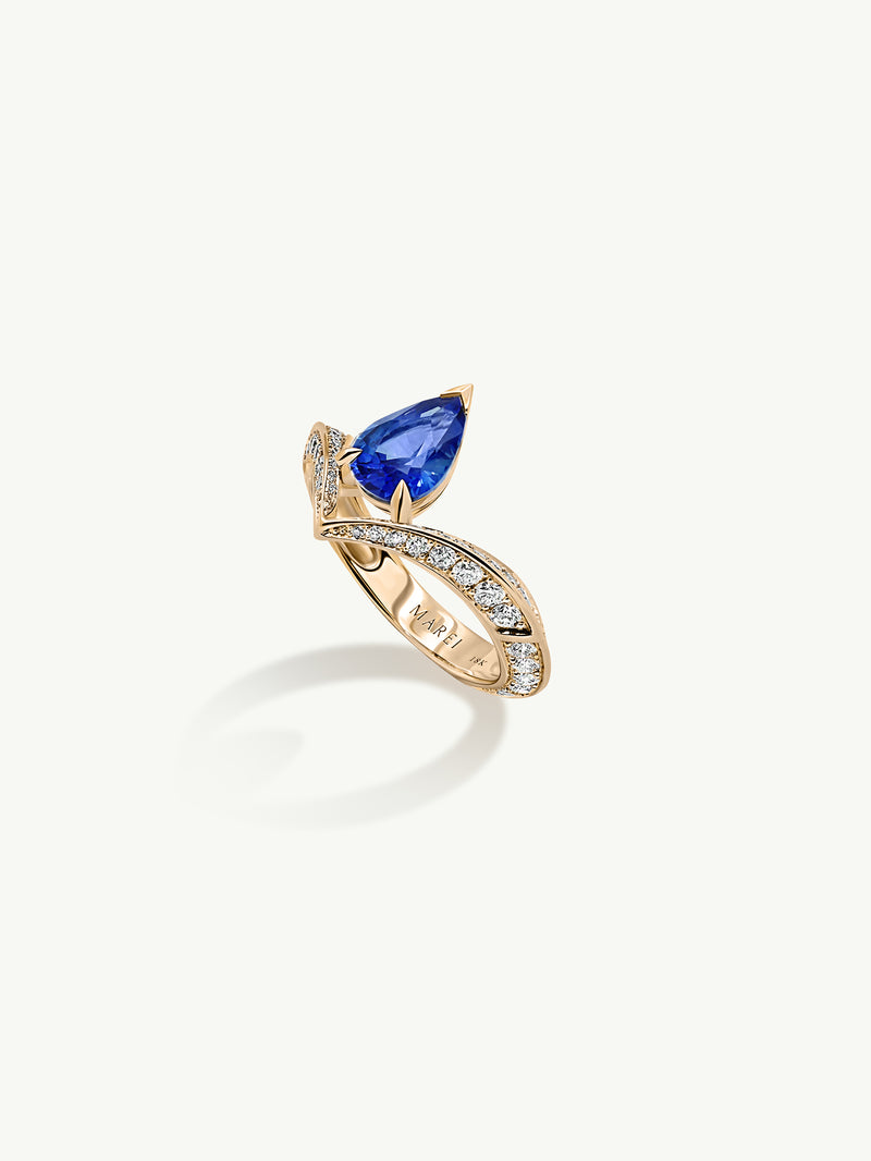 Dorian Floating Teardrop-Shaped Cornflower Ceylon Blue Sapphire Engagement Ring In 18K Yellow Gold