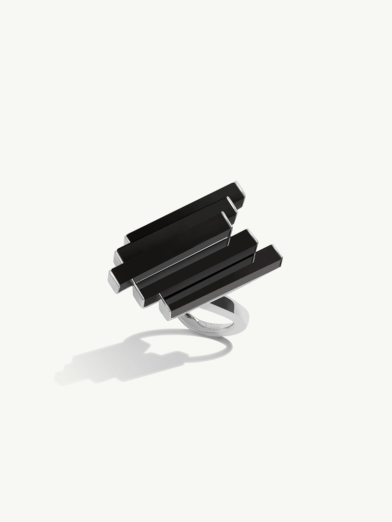 Invidia Black Onyx Column Ring In 18K White Gold