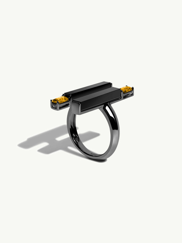 Invidia Black Onyx Column Ring With Baguette-Cut Citrine In 18K Blackened Gold