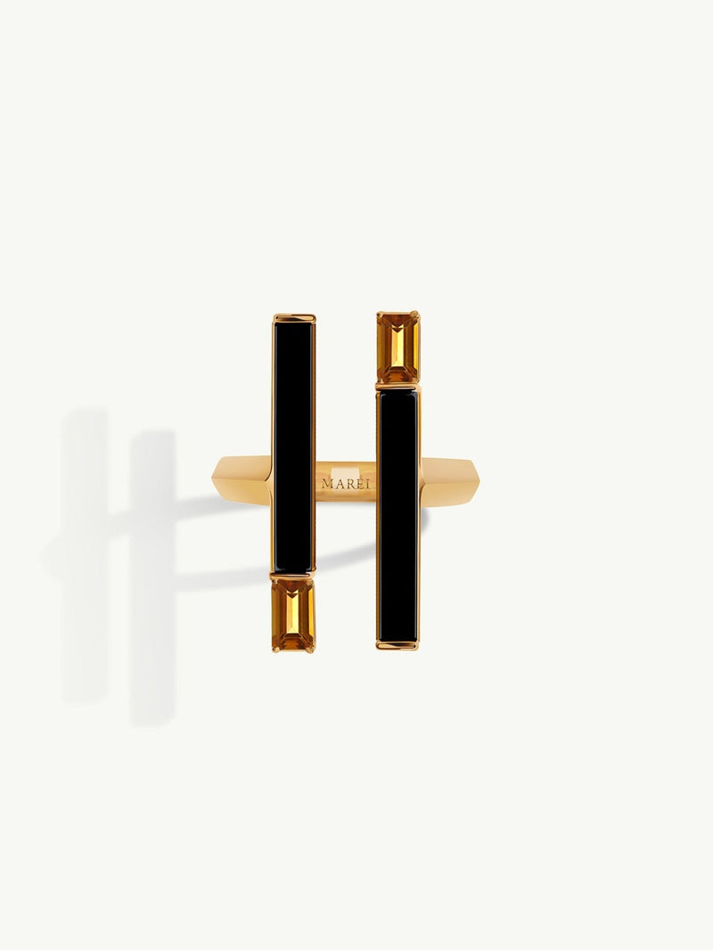 Invidia Black Onyx Column Ring With Baguette-Cut Citrine In 18K Yellow Gold