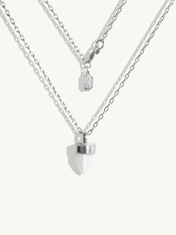 Levant Amulet Pendant Necklace With White Agate In 18K White Gold