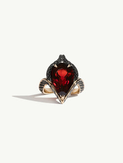 Oceanna Ring With Red Garnet & Brilliant-Cut Black Diamonds In 18K Yellow Gold
