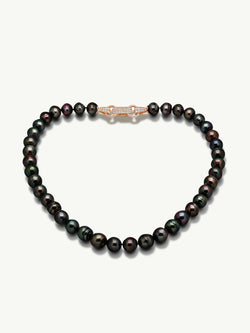 Nyx Tahitian Black Circle Pearl Necklace With Pavé-Set Brilliant Diamonds In 18K Rose Gold by Angie Marei