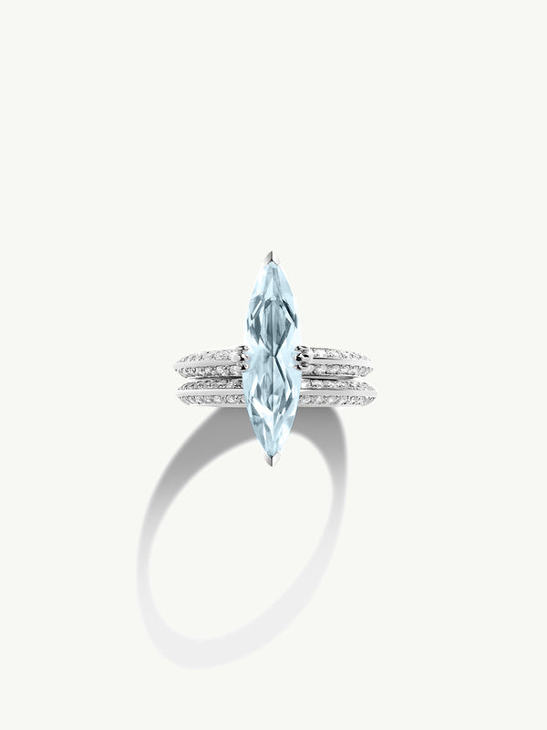 Marei Diamond Halo Marquise-Cut Blue Aquamarine Engagement Ring In Platinum