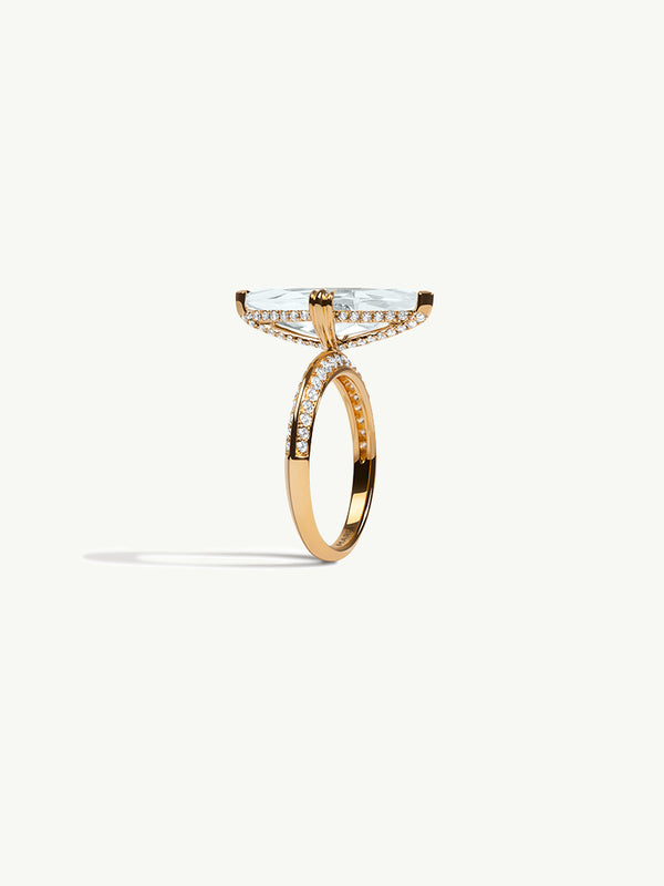 Marei Diamond Halo Marquise-Cut White Aquamarine Engagement Ring In 18K Yellow Gold
