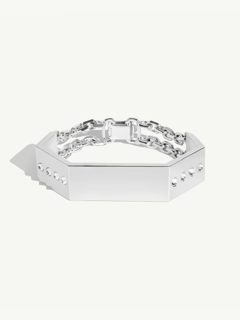 Octavian Brilliant-Cut White Diamond ID Bracelet In Sterling Silver - Small