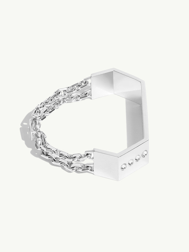 Octavian Brilliant-Cut White Diamond Geometric ID Bracelet In Sterling Silver - Large