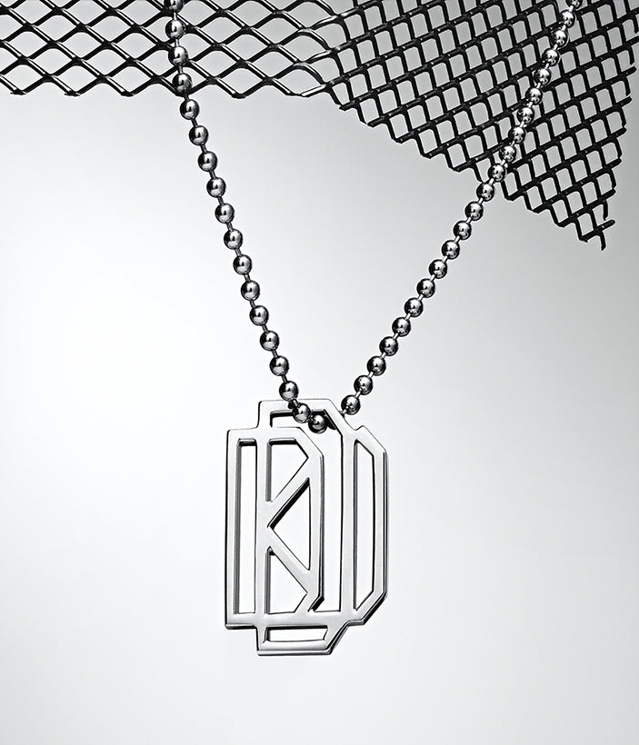 Diaboli Kill Monogram Tag Pendant In Platinum