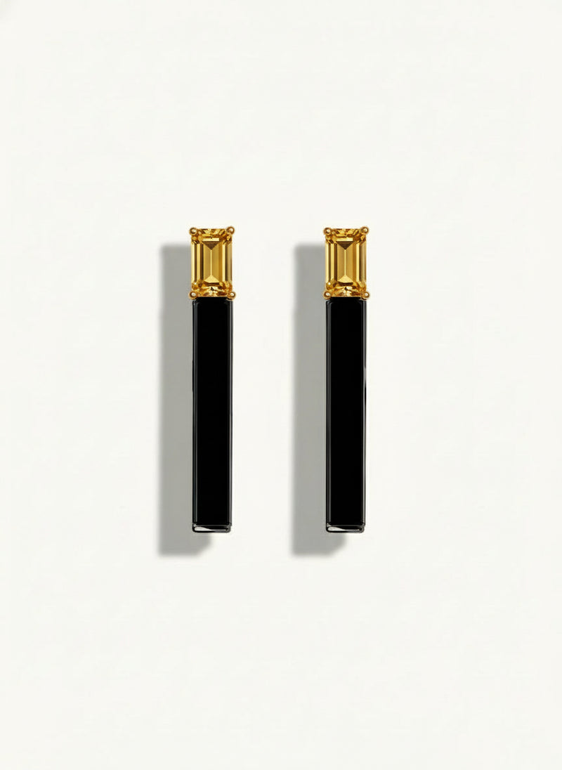 Archive – Invidia Black Onyx Column Earrings With Citrine, Sample